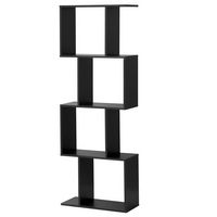 Costway - 4-tier S-Shaped Bookcase Free Standing Storage Rack Wooden Display Decor - Black - Large Front