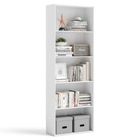 Costway - 5-Shelf Storage Bookcase Modern Multi-Functional Display Cabinet Furniture - White - Large Front