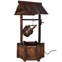Costway Garden Rustic Wishing Well Water Fountain Wooden Outdoor Electric Backyard Pump - Brown - Large Front