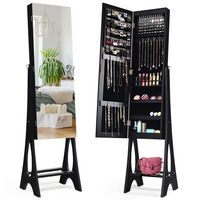 Costway - LED Jewelry Cabinet Organizer Bevel Edge Mirrored Standing - Black - Large Front