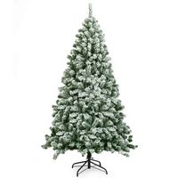 Costway - 6FT Snow Flocked Artificial Christmas Tree Hinged w/928 Tips and Foldable Base - Green/... - Large Front