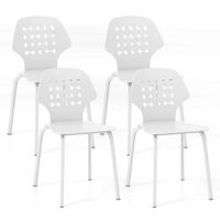 Costway Metal Dining Chair Set of 4 Armless Kitchen Hollowed Backrest & Metal Legs - White - Large Front