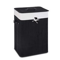 Costway Rectangle Bamboo Hamper Laundry Basket Washing Cloth Bin Rangier Lid Black - Black/White - Large Front