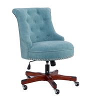 Linon Home Décor - Scotmar Plush Button-Tufted Adjustable Office Chair With Wood Base - Aqua - Large Front