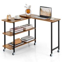 Costway 360° Rotatable Sofa Side Table L-shaped Laptop Desk Snack Table withShelf Patented - Brown - Large Front