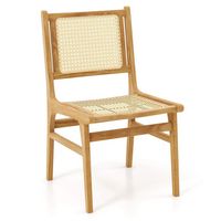 Costway 1 PCS Rattan Dining Chair with Cane Woven Backrest & Seat & Teak Wood Frame - Natural - Large Front