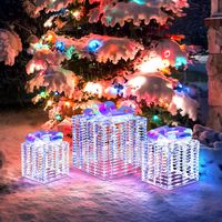 Costway - Set of 3 Christmas Gift Box LED Lighted Present Box Decoration Yard - Iridescent - Large Front