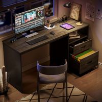 Bestier - Gaming Lift Top Desk with Outlet and File Cabinet - 60