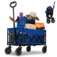 Bestier Upgraded Folding Wagon with Adjustable Handle with Wheels - Blue - Large Front