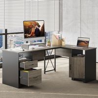 Bestier - L Shaped Desk with File Drawers, 63