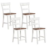 Costway Wooden Bar Stool Set of 4 Bar Chairs with LVL Rubber Wood Frame, Backrest, Footrest - White - Large Front