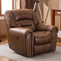 Bestier - Oversized Vegan Leather Manual Power Recliner with Nailhead Trim and USB Port - Brown - Large Front