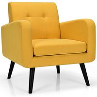Costway - Mid-Century Accent Chair with Rubber Wood Legs - Yellow - Large Front