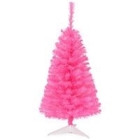 Costway - 3 ft Premium Artificial Christmas Mini Tree Holiday Season with Plastic Stand - Pink - Large Front