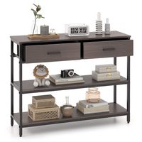 Costway - Console Entryway Table Sofa Side Table with Folding Fabric Drawer - Gray - Large Front