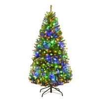 Costway - 4Ft Pre-Lit Artificial Christmas Tree Hinged 100 LED Lights - Green - Large Front