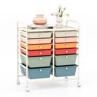 Costway - 12 Drawer Rolling Storage Cart Organizer Cart with 2 Sizes Plastic Drawers - Macaron - Large Front