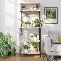 Bestier - Kitchen Baker's Rack with Hutch and 8 Side Hooks - Oak - Large Front