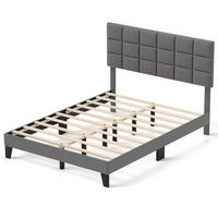 Costway Queen Size Bed Frame Modern Linen Fabric Upholstered Platform Bed with Headboard - Gray - Large Front