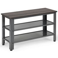 Costway - 3-Tier Shoe Rack，Industrial Shoe Bench with Storage Shelves for LivingRoom Grey - Silve... - Large Front