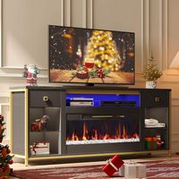 Bestier Electric Fireplace TV Stand LED Entertainment Center with Cabinet - Black - Large Front