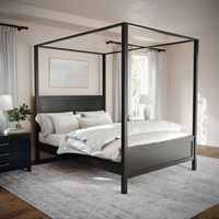 Martha Stewart - Hayes Wooden Queen Size Canopy Platform Bed with Headboard and Footboard in Dark... - Large Front