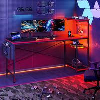 Bestier - Gaming Desk with LED Lights, Storage Shelves, and Side Bag - 61