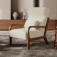 Bestier - Corduroy Armchair with Heightened Headrest and Removable Armrest - White - Large Front