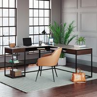 Sauder - International Lux L-Desk Deco Stone - Umber Wood - Large Front