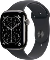 Apple Watch Series 11 (GPS+Cellular) 46mm Titanium Case with Black Sport Band - S/M - Slate (Veri... - Large Front