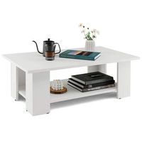 Costway Coffee Table 2-Tier Modern Center Cocktail Table W/Storage Shelf for Living Room - White - Large Front