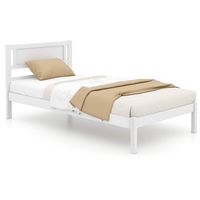 Costway Twin Wooden Platform Bed with 12 Slats Headboard & Under Bed Storage - White - Large Front
