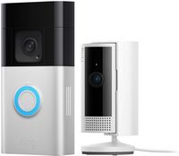 Ring - Essential Security Set with Battery Doorbell Plus and Indoor Cam - Satin Nickel and White - Large Front