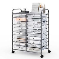 Costway - 20 Drawers Rolling Cart Storage Scrapbook Paper Studio Organizer - Clear - Large Front