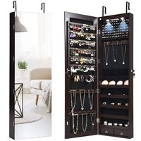 Costway - Mirrored Jewelry Cabinet Jewelry Organizer w/2 LED Lights - Brown - Large Front