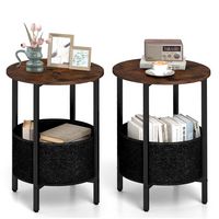 Costway 2 PCS Round End Table with Felt Storage Basket Sturdy Metal Frame for Bedroom - Rustic Br... - Large Front
