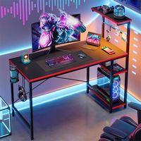 Bestier 44-Inch Gaming Desk with RGB LED Lights Computer Desk Featuring 4-Tier Storage Shelves an... - Large Front