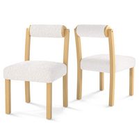 Costway Wooden Dining Chair Set of 2 Faux Sherpa Upholstered Kitchen Dining Room Chairs - White - Large Front