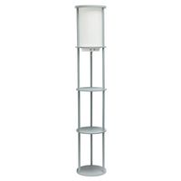 Simple Designs - Round Etagere Storage Floor Lamp with 2 USB, 1 Outlet - Gray - Large Front