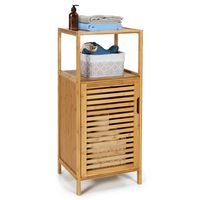 Costway Bamboo Bathroom Storage Floor Cabinet w/Door and Shelf Corner Cabinet - Burlywood - Large Front