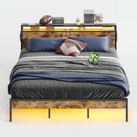 Bestier - Queen Platform Bed Frame with Storage Headboard, LED Lighting, and Charging Station - B... - Large Front