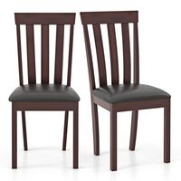 Costway Dining Chair Set of 2 Upholstered Wooden Chairs with Padded Seat Rubber Wood Frame - Coffee - Large Front