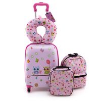 Costway - 5 PCS Kids Luggage Set with Backpack Neck Pillow Luggage Tag Lunch Bag Wheels - Light Pink - Large Front