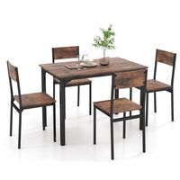 Costway 5 Piece Dining Table Set Industrial Style Kitchen Table & Chairs for 4 Brown - Rustic Brown - Large Front