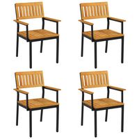 Costway Dining Chair Set of 4 with Acacia Wood Backrest Slanted Seat Comfortable Armrests - Natur... - Large Front