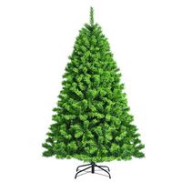 Costway - 6.5ft Flocked Hinged Artificial Christmas Tree with Metal Stand - Green - Large Front