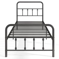 Costway Twin Size Bed Frame with Headboard Under Bed Storage No Box Spring Needed - Black - Large Front