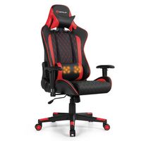 Costway - Massage Gaming Chair with Headrest - Red and Black - Large Front