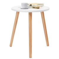 Costway Modern Round Coffee Tea Side Sofa Table Living Room Furniture Home Decor - White and Natural - Large Front