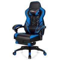 Costway - Adjustable Gaming Chair with Footrest - Blue and Black - Large Front